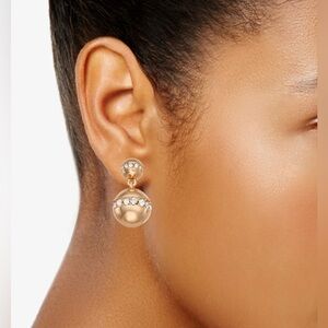 💥 2/$15!! Crystal-Embellished Gold Tone Double Ball Drop Earrings | Nine West